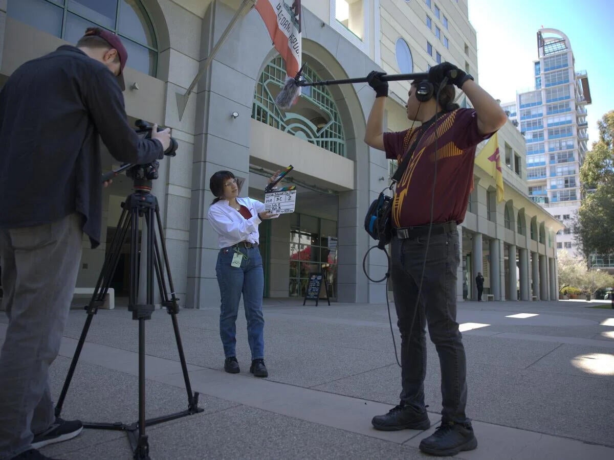 Film students on set