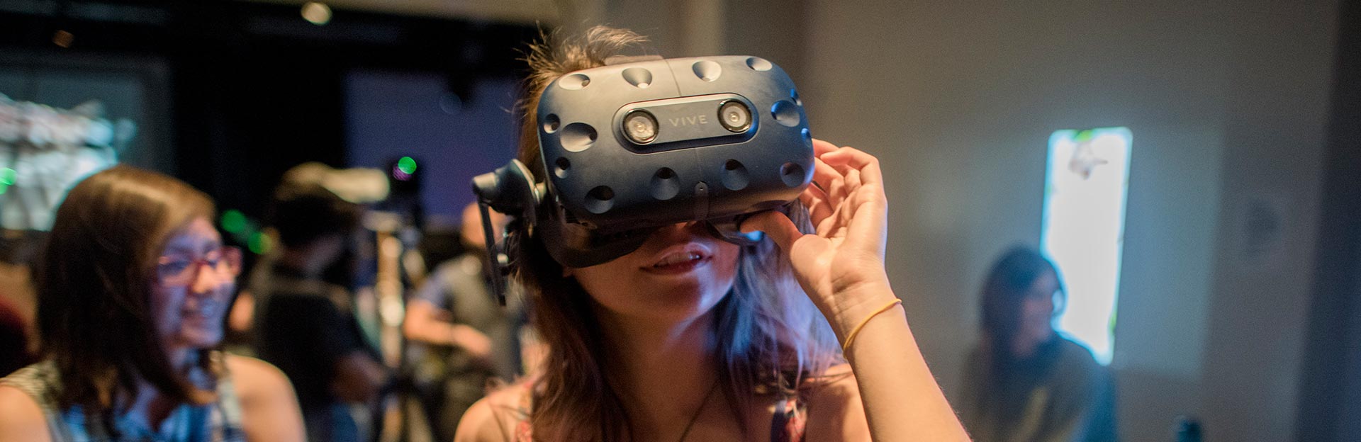 Student wearing a VR headset