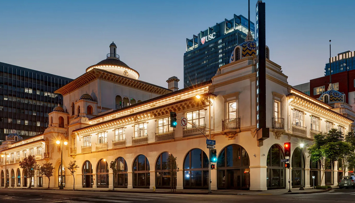 Harold Examiner building exterior at night